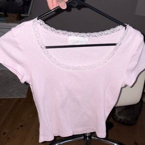 Women's Pink Lace Trim Top